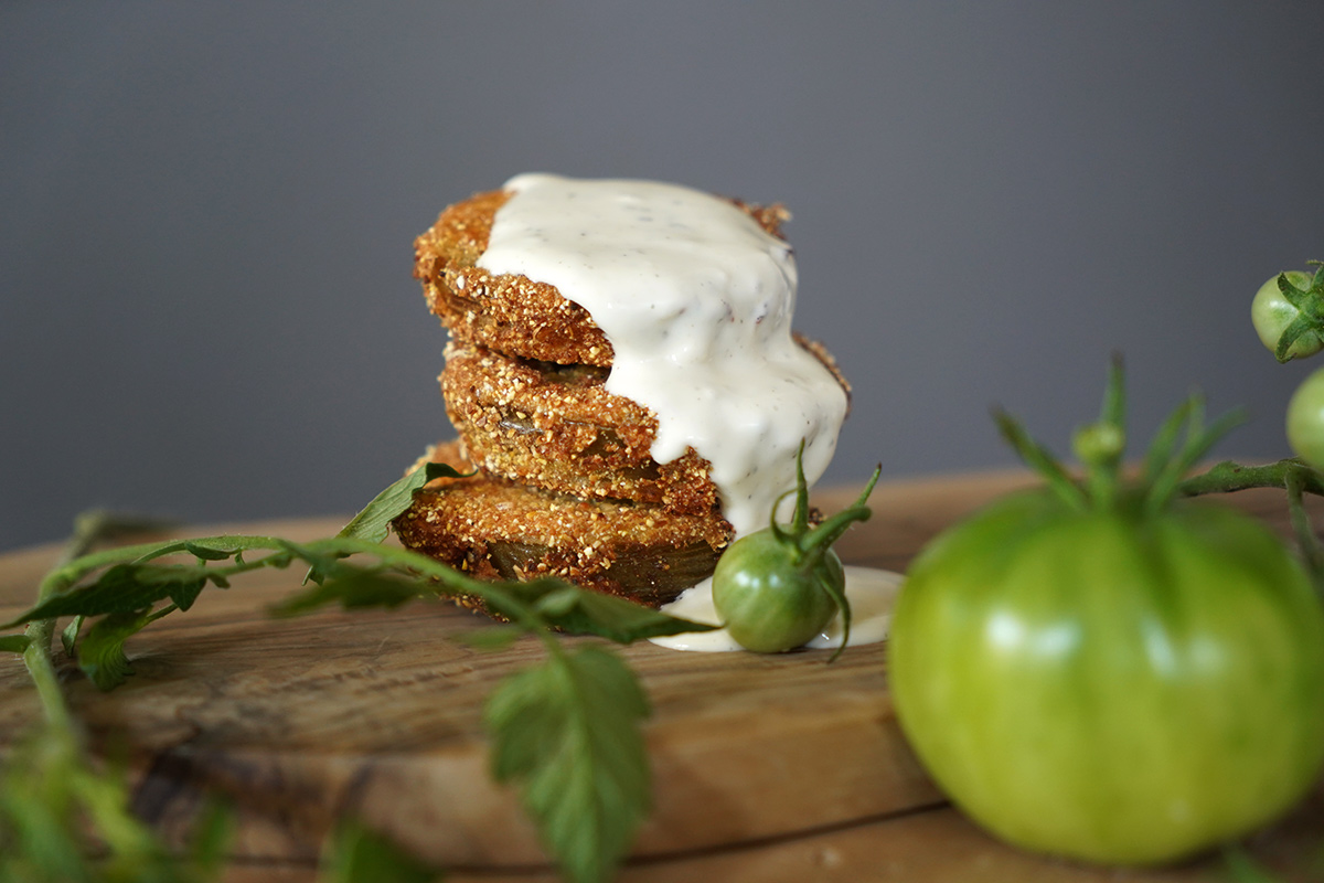 Easy Homemade Yogurt Ranch Dressing with Fried Green Tomatoes